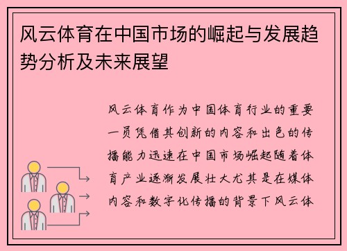 风云体育在中国市场的崛起与发展趋势分析及未来展望